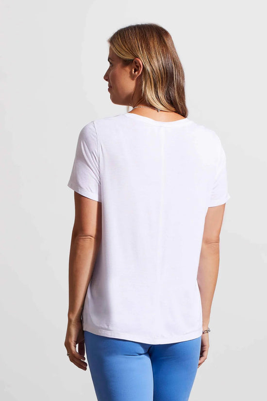 Short Sleeved V-Neck Tee with Special Stitching - White
