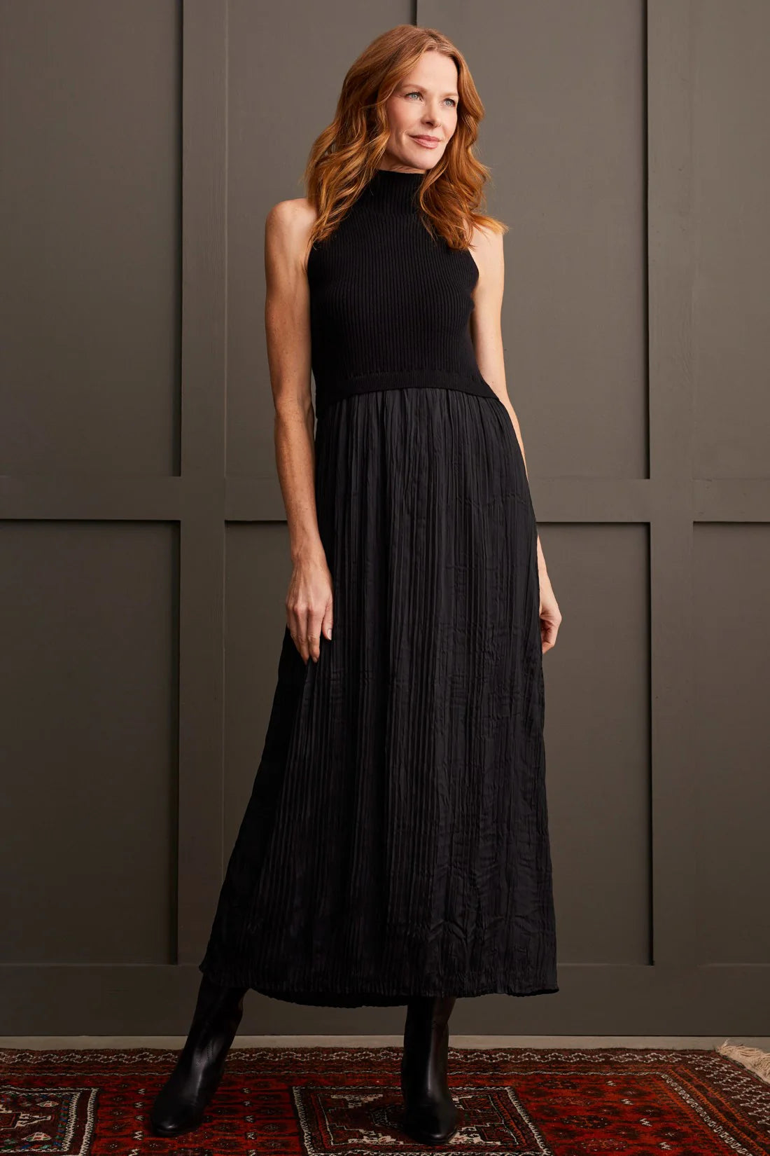 Sleeveless Two-Fer Maxi Dress - Black