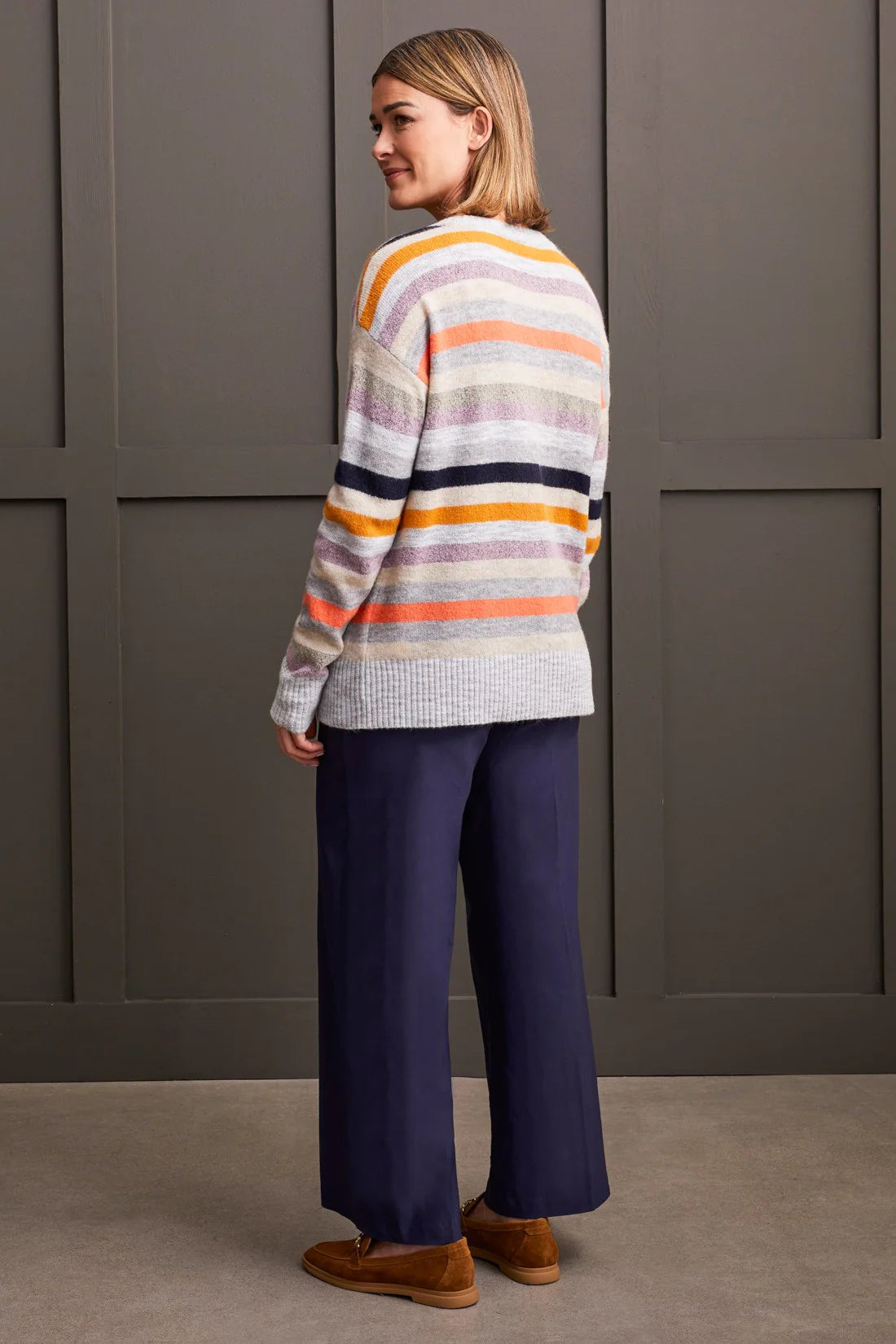 Crew Neck Striped Sweater - Orchid