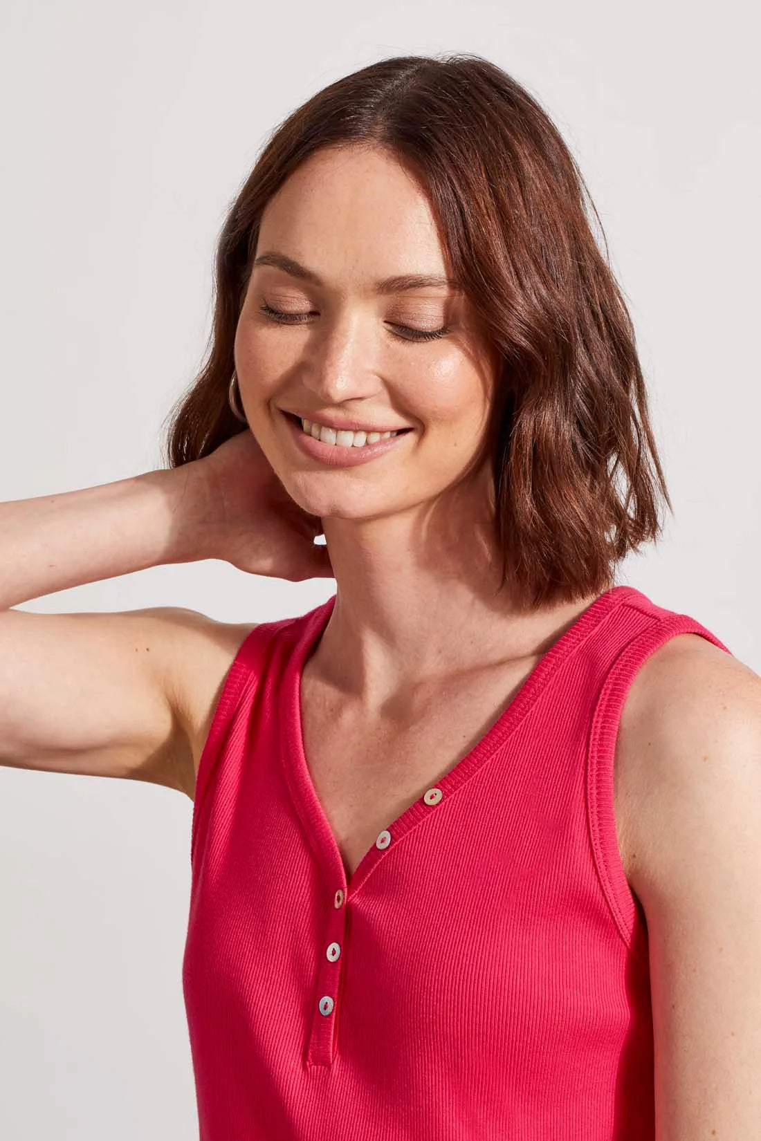 Henley Tank Top with Buttons - Fruit Punch