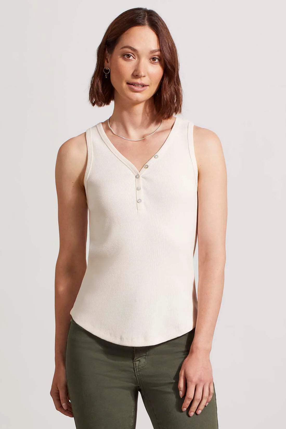 Henley Tank Top with Buttons - Sandust