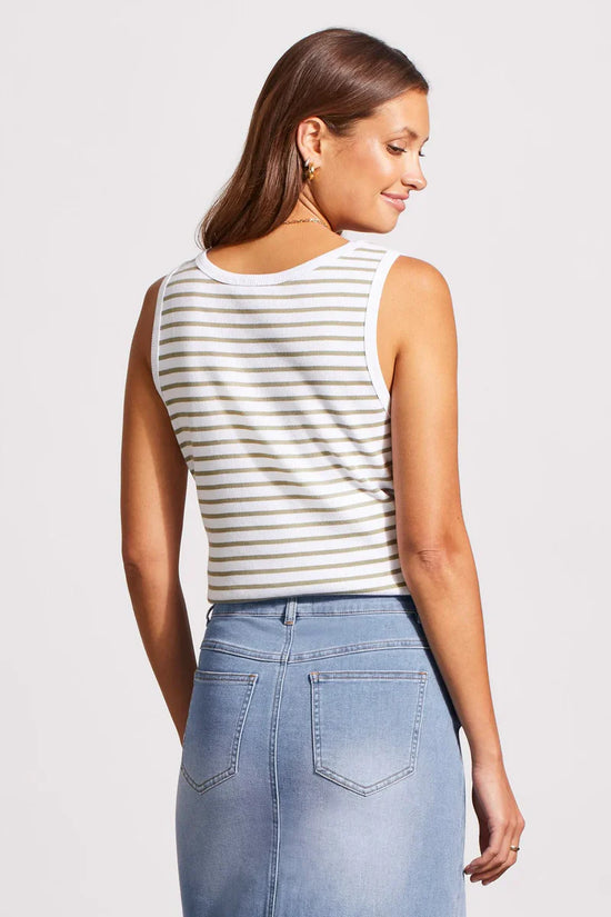 Henley Tank Top with Buttons - Cactus Stripe