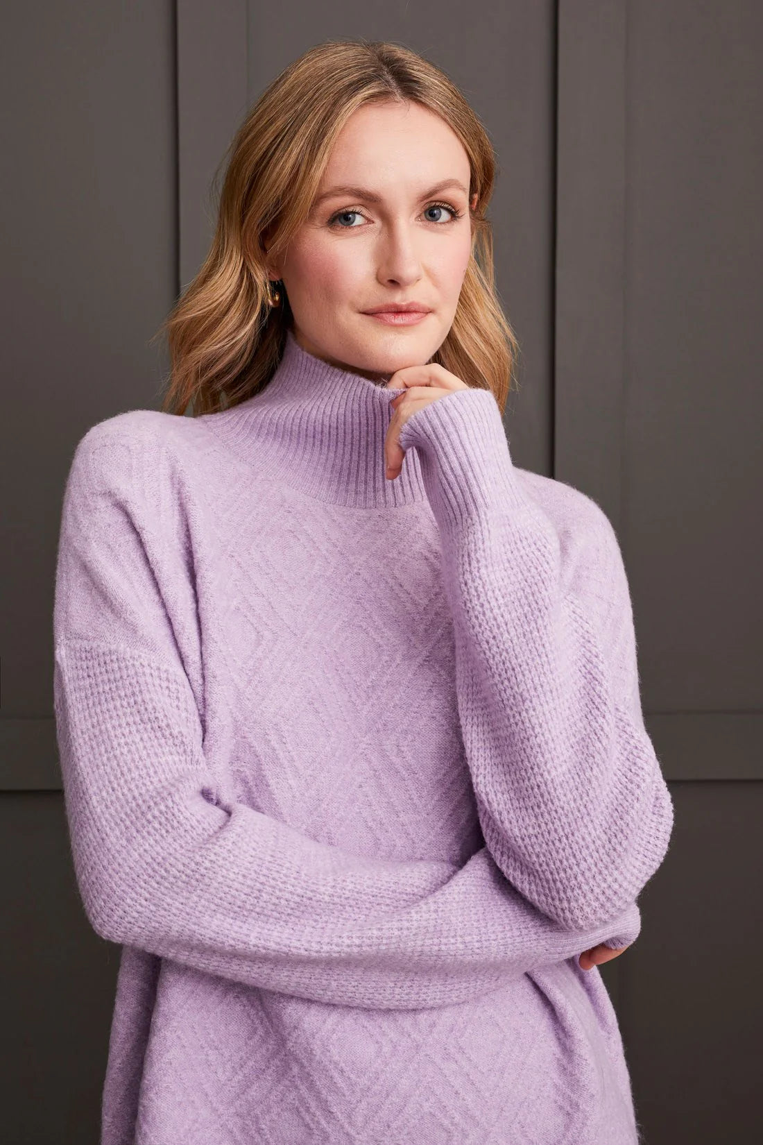 Textured Mock Neck Sweater - Orchid