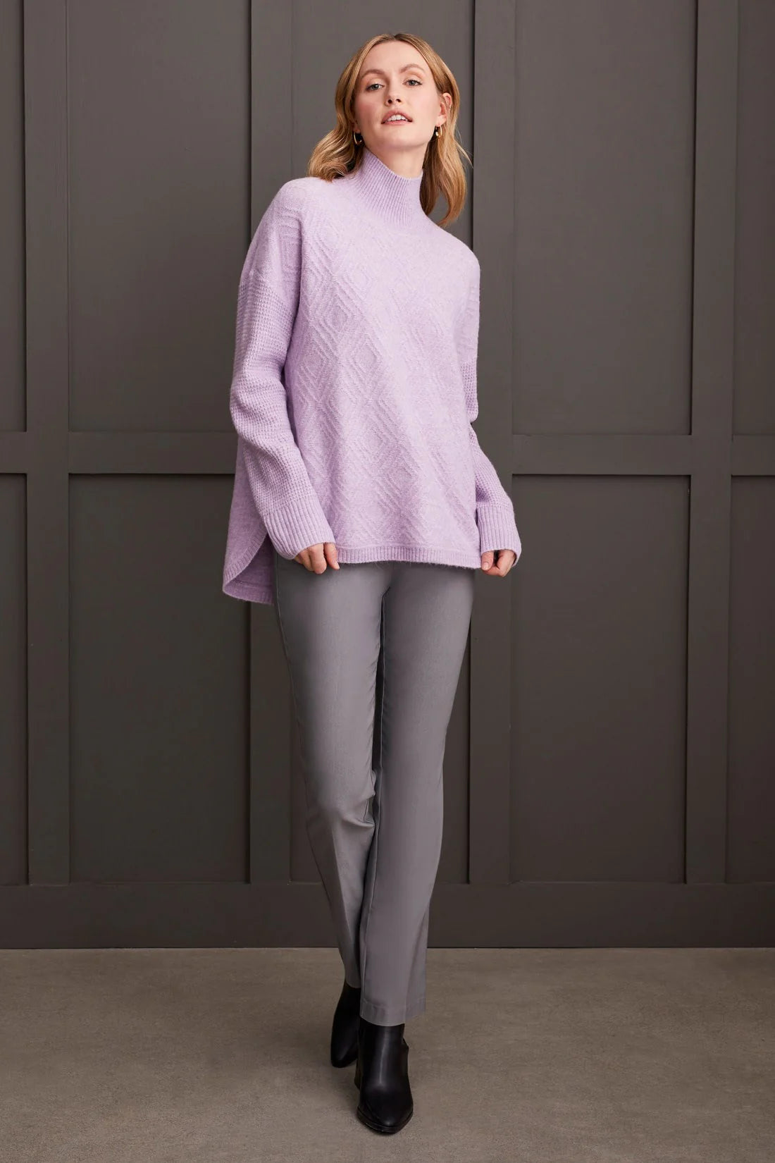 Textured Mock Neck Sweater - Orchid