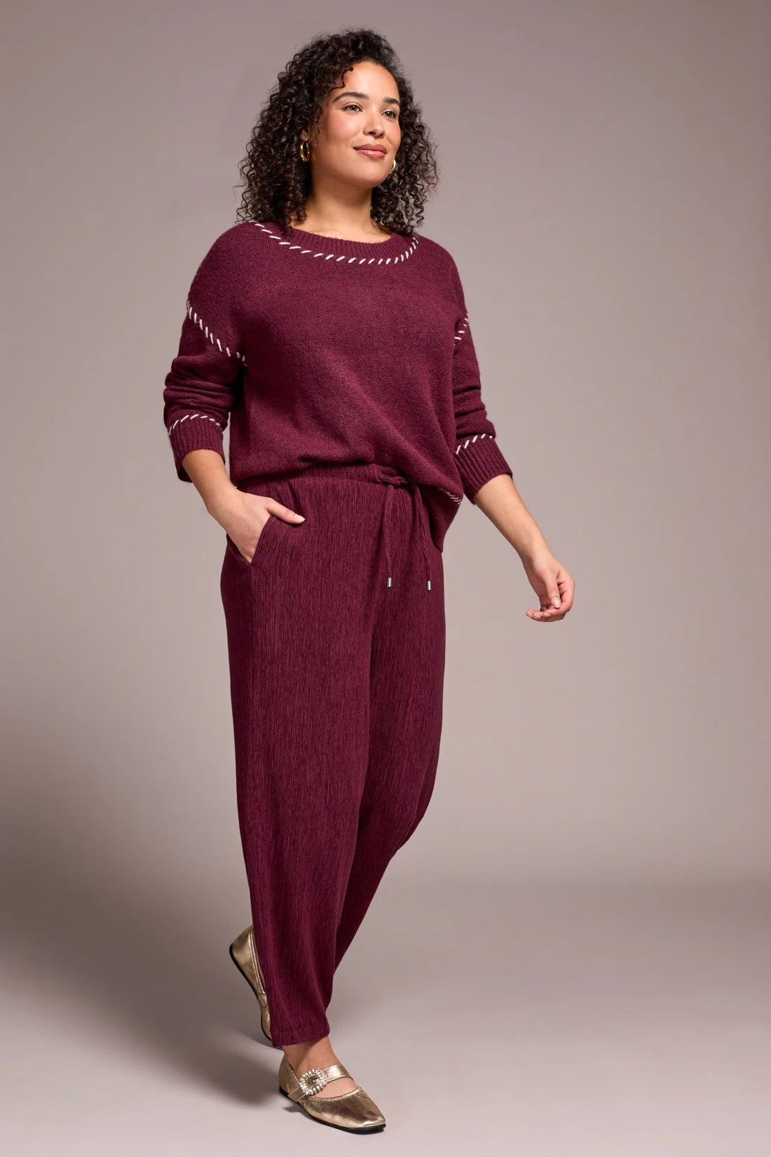 Pull On Barrel Pants - Wine