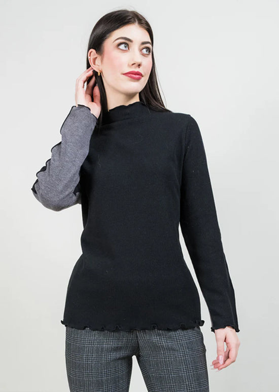 Two-Toned Mock Turtleneck Sweater - Grey/Black