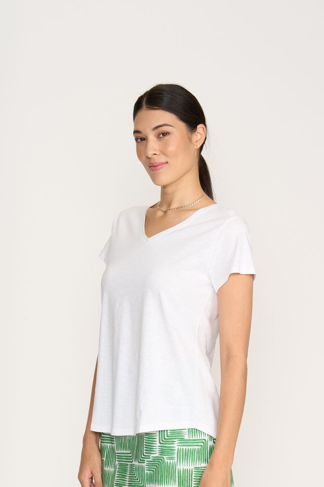 Short Sleeved V-Neck Tee - White