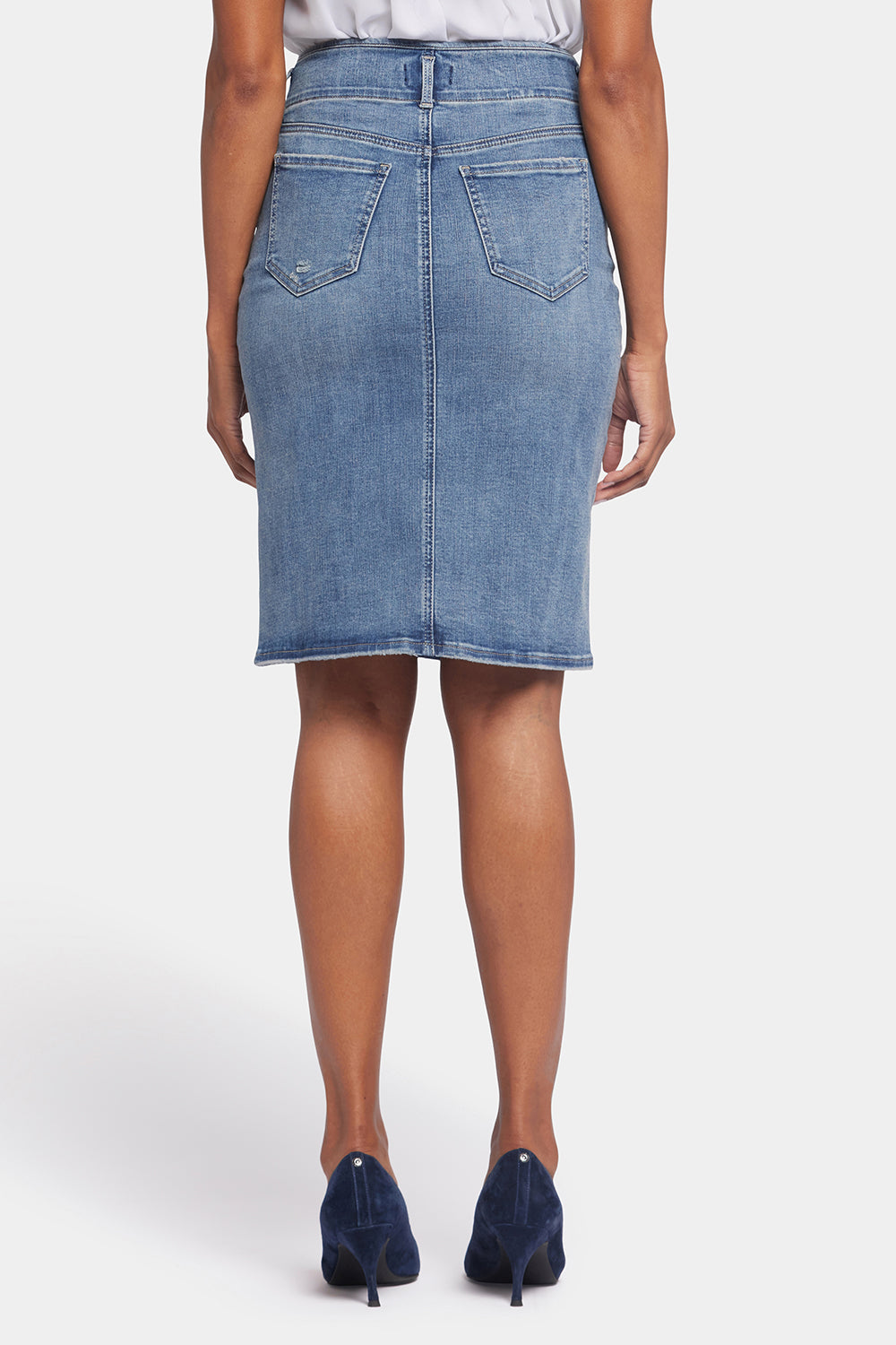 High Rise Denim Skirt with Hollywood Hem - Rockie