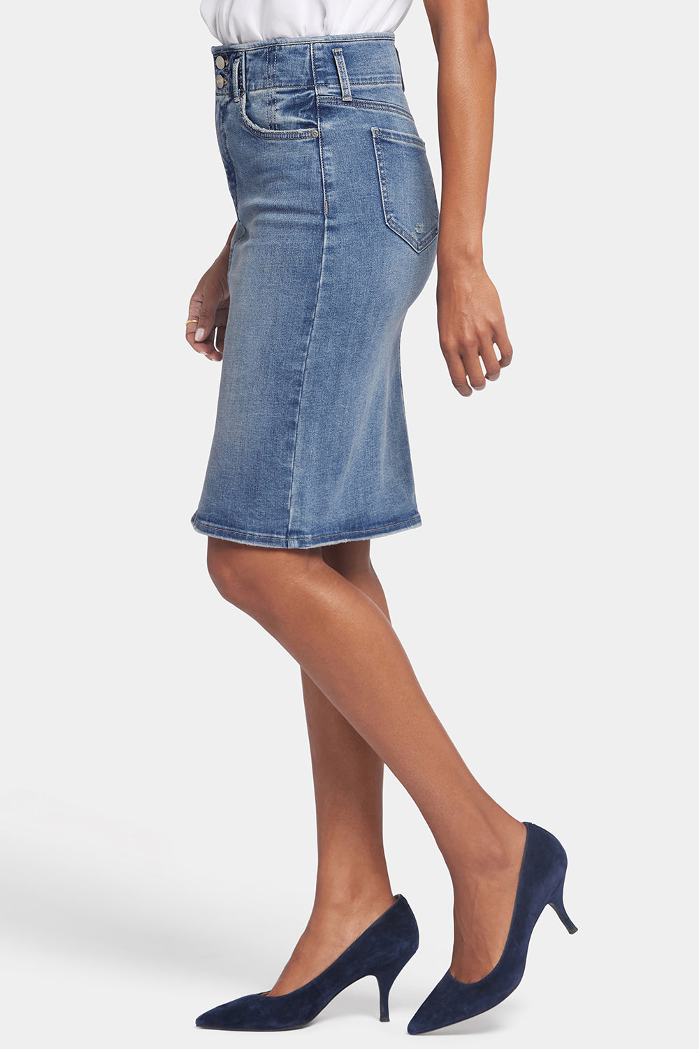 High Rise Denim Skirt with Hollywood Hem - Rockie