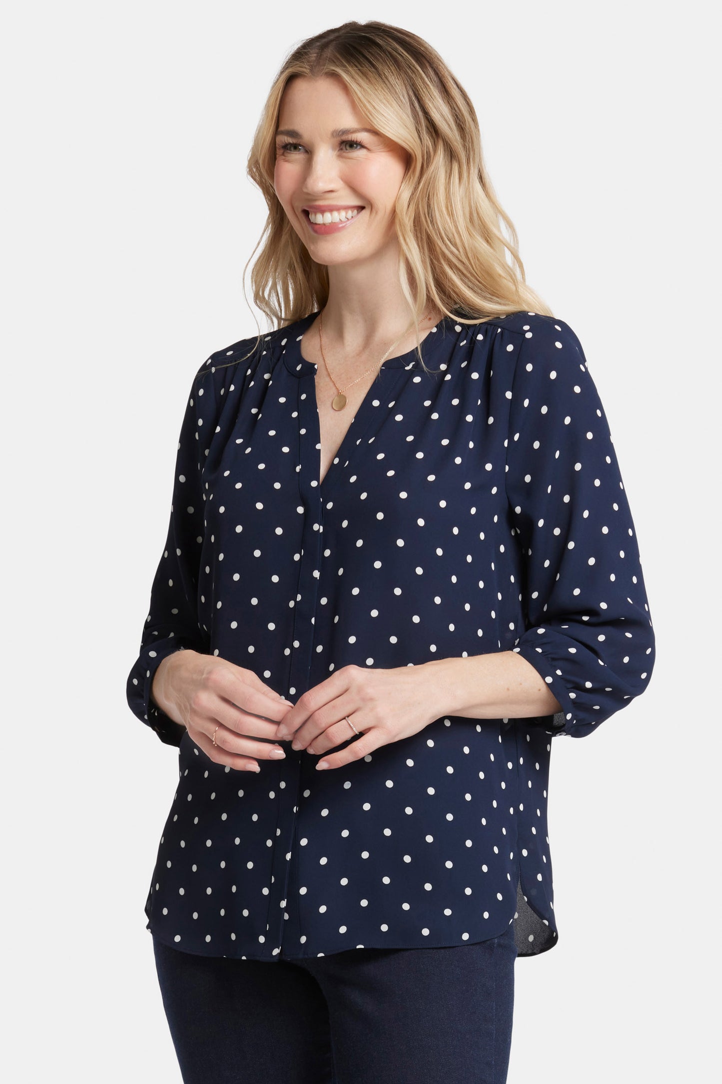 Pintuck Top - Indigo Dot