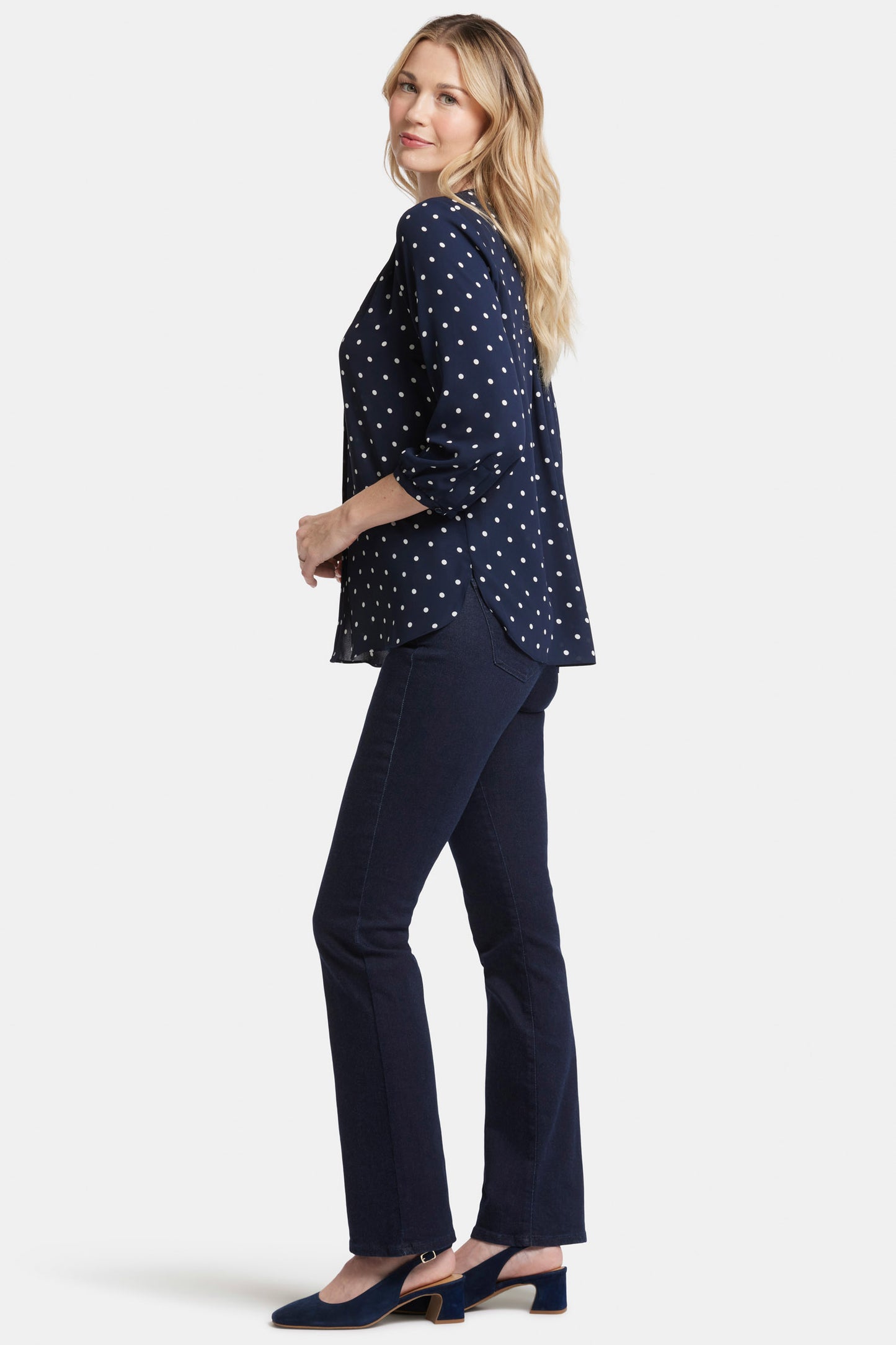 Pintuck Top - Indigo Dot