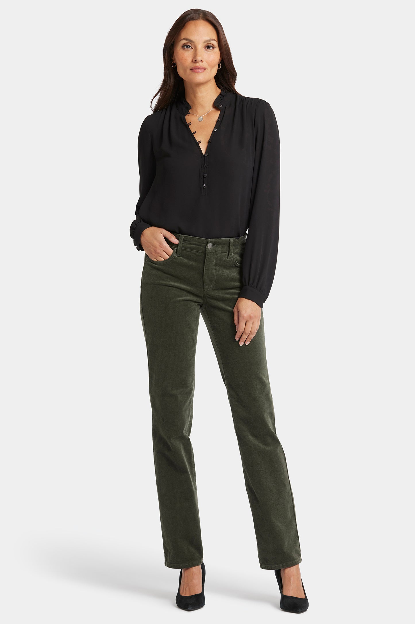 Marilyn Straight Corduroy Pants - Vine Leaf