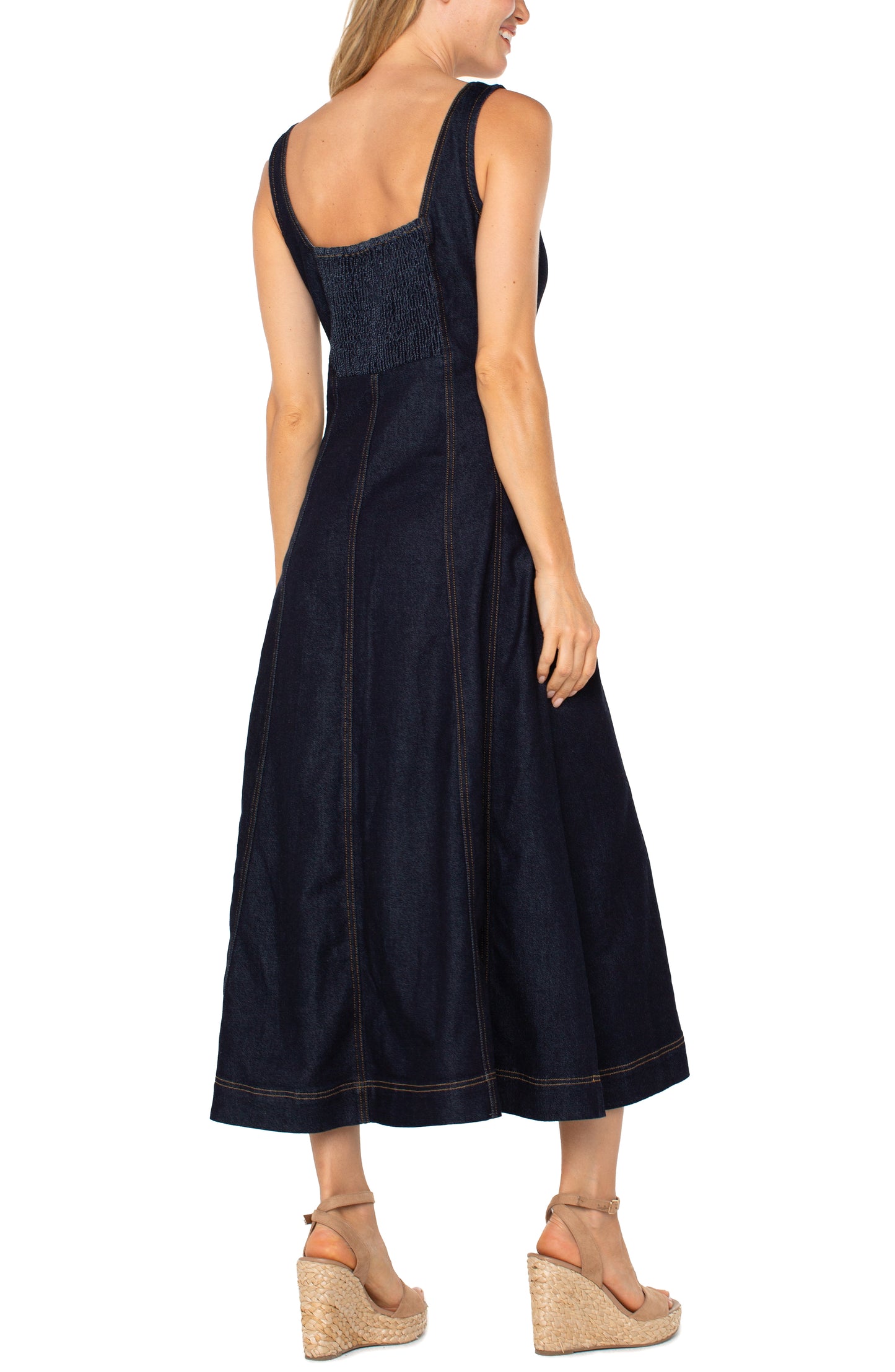 Liverpool Fit & Flare Dress with Smocked Dress - Indigo Rinse Bailey Road Liverpool Fit & Flare Dress with Smocked Dress - Indigo Rinse Bailey Road