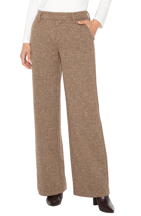 Kelsey Wide Leg Pants - Brown/Camel Herringbone
