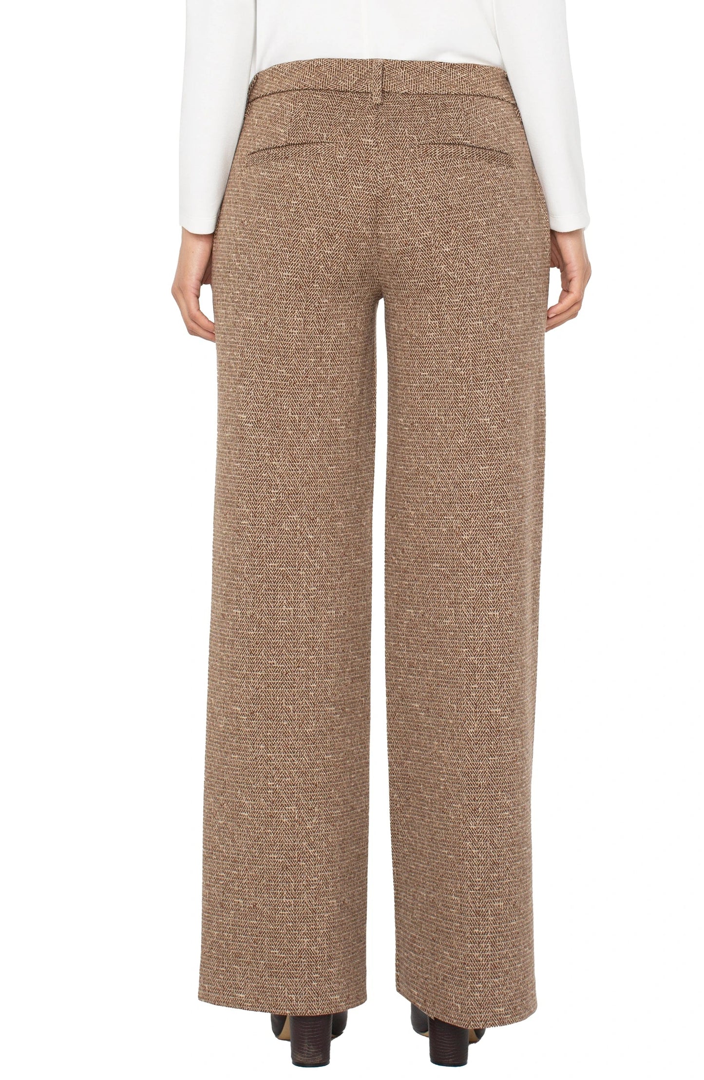 Kelsey Wide Leg Pants - Brown/Camel Herringbone