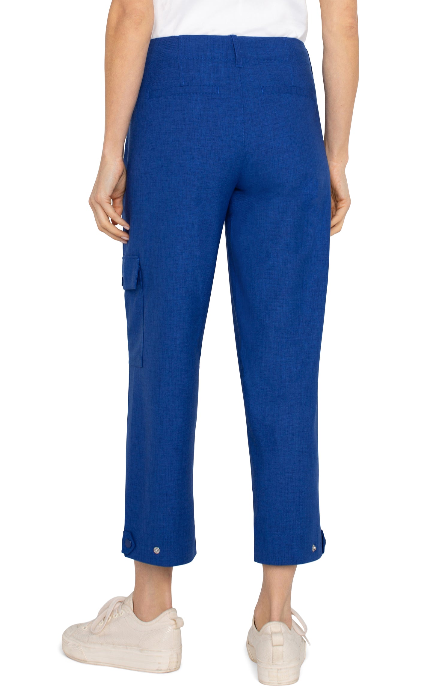 Cropped Cargo Pants with Tab Hem - Blue Topaz