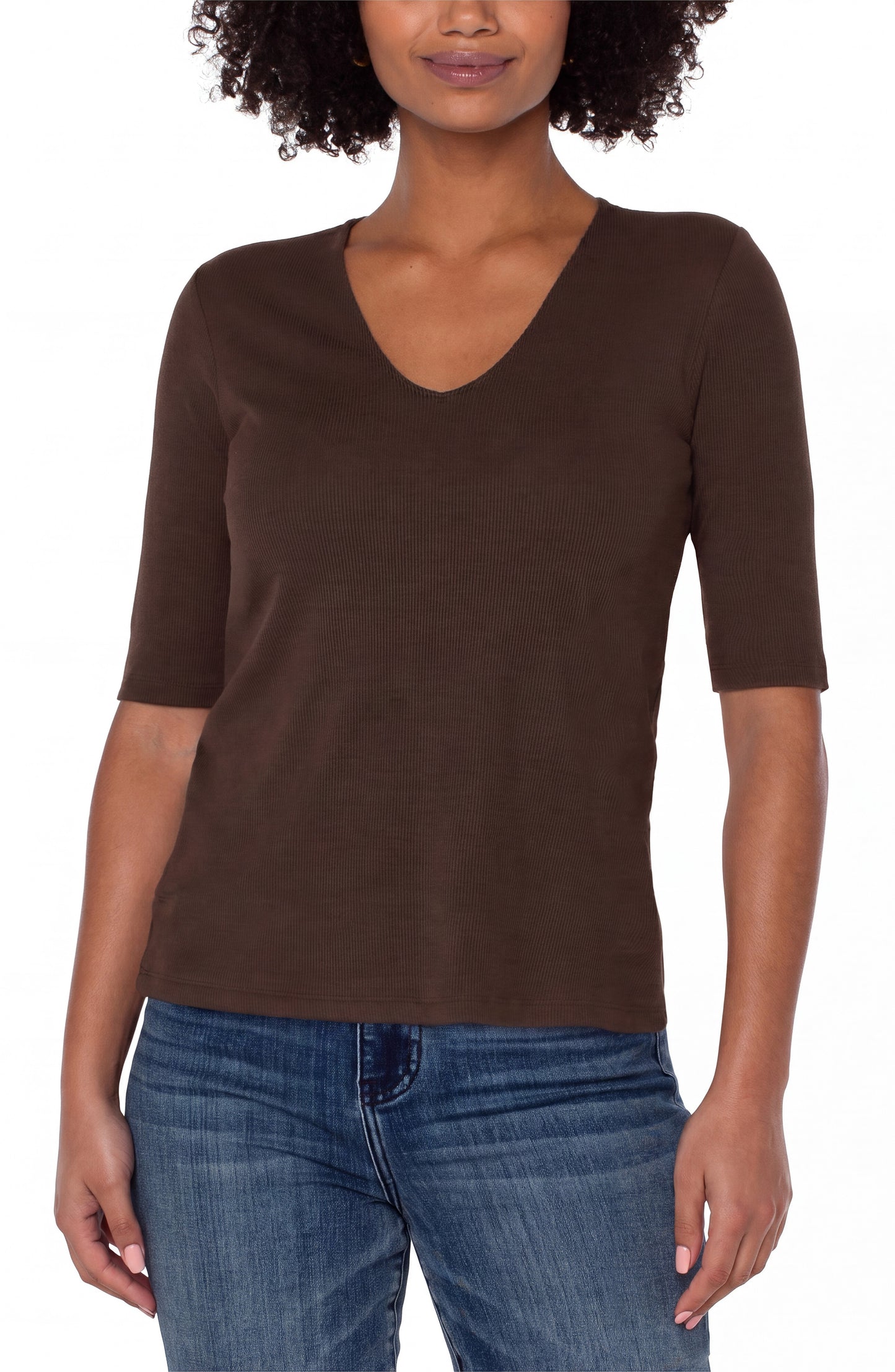 Double Layer V-Neck Top - Dark Espresso