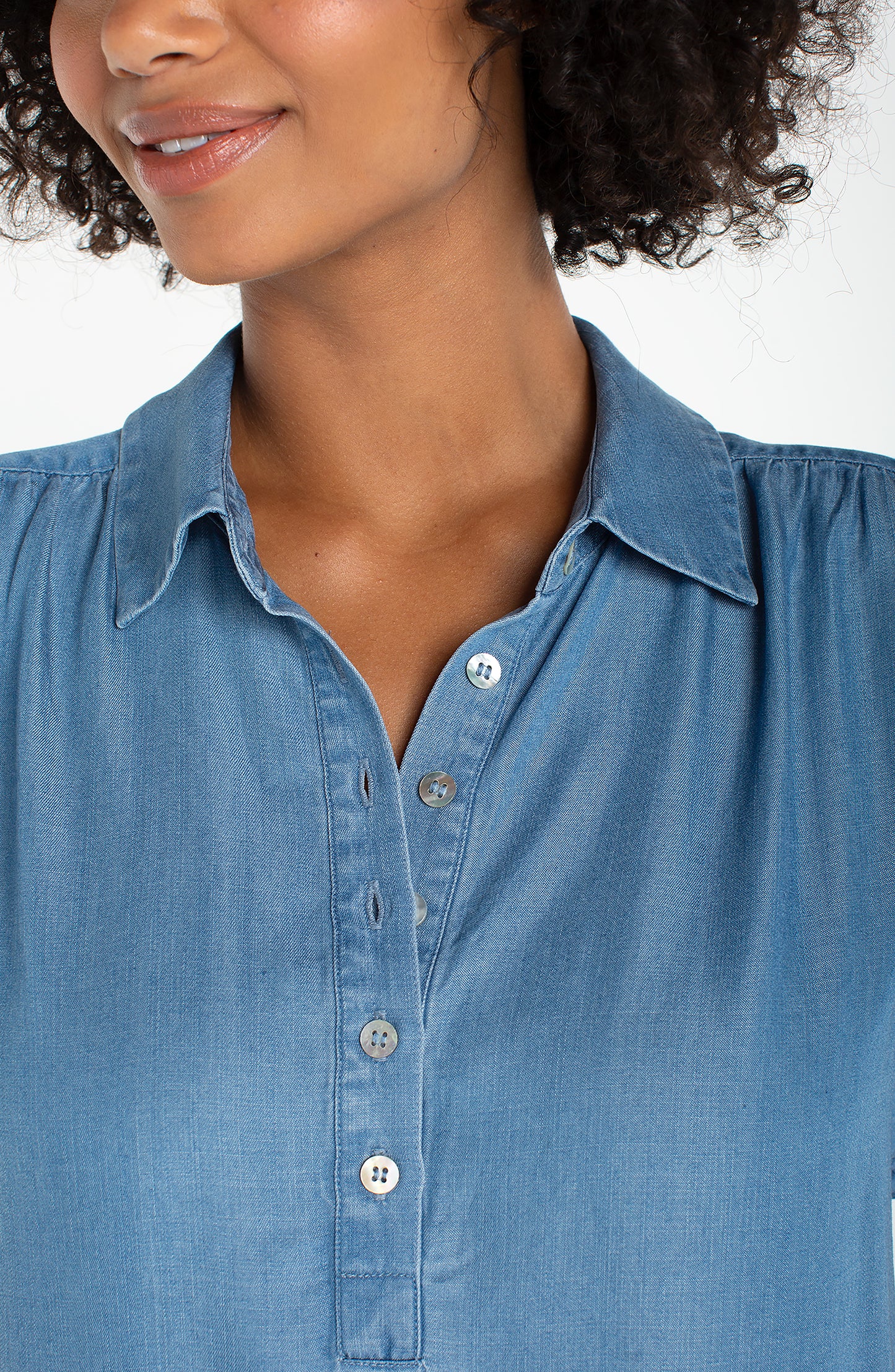 Popover Top with Shirring - Sunlit Blue