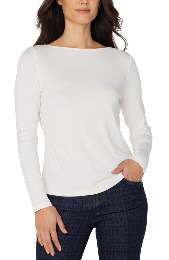 Long Sleeve Boat Neck Top - Washed Cream