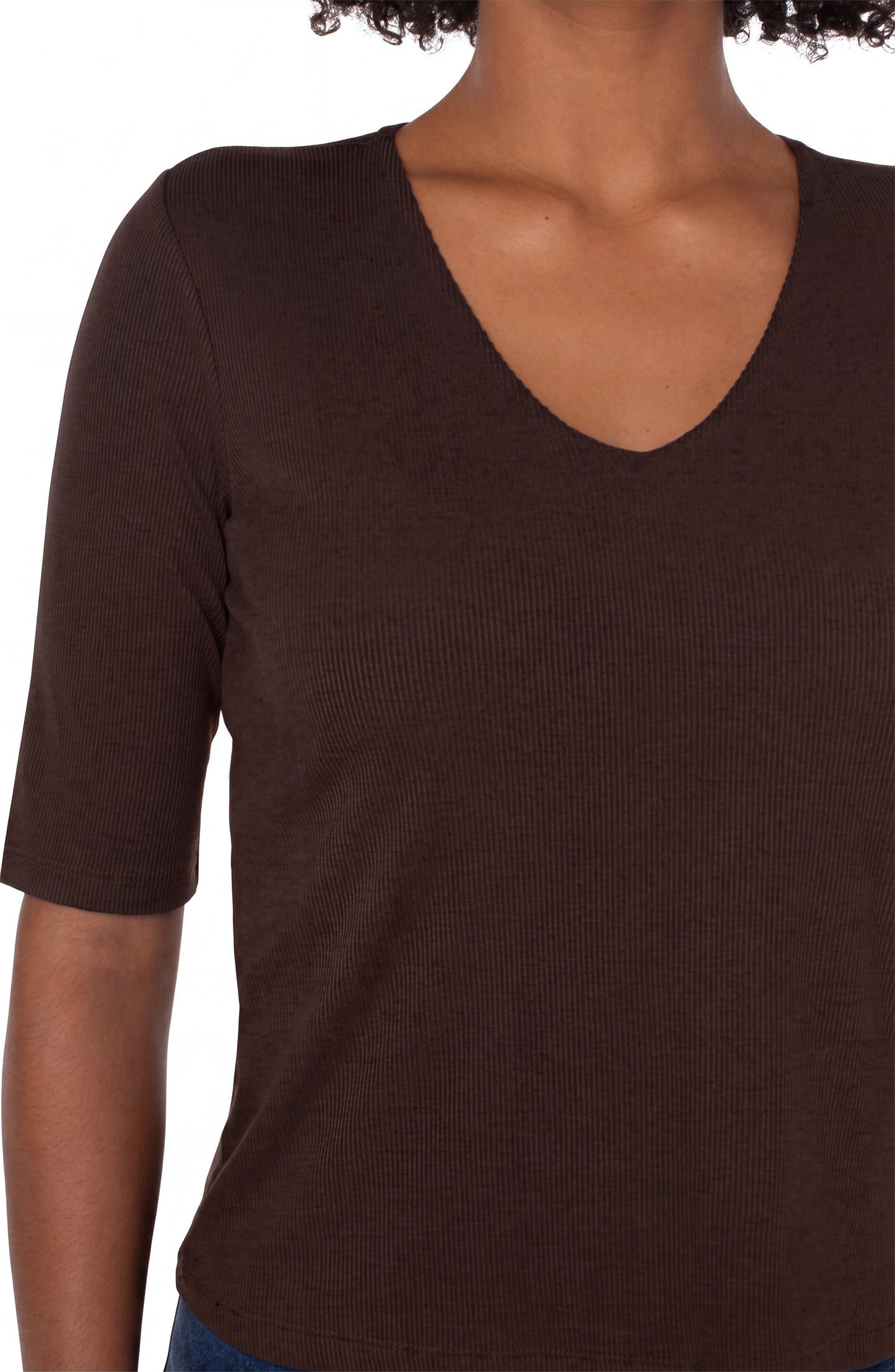Double Layer V-Neck Top - Dark Espresso