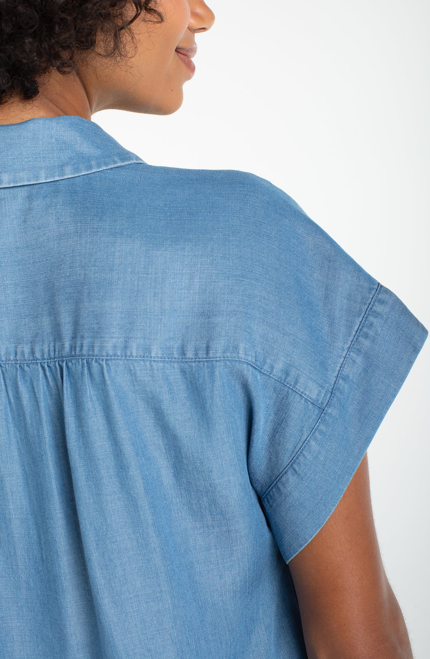 Popover Top with Shirring - Sunlit Blue