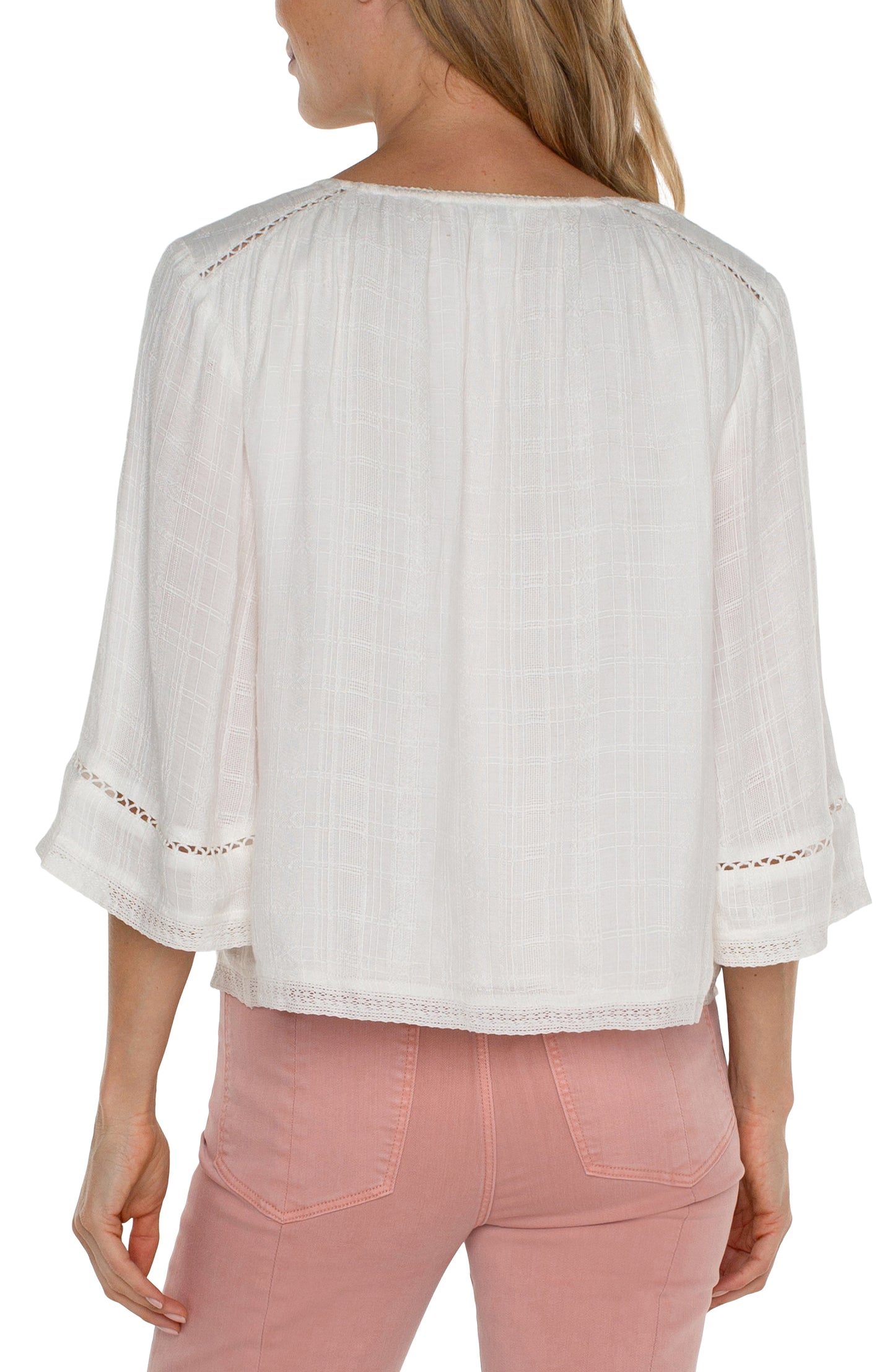 Tie Front Top with Detail Trim - Off White