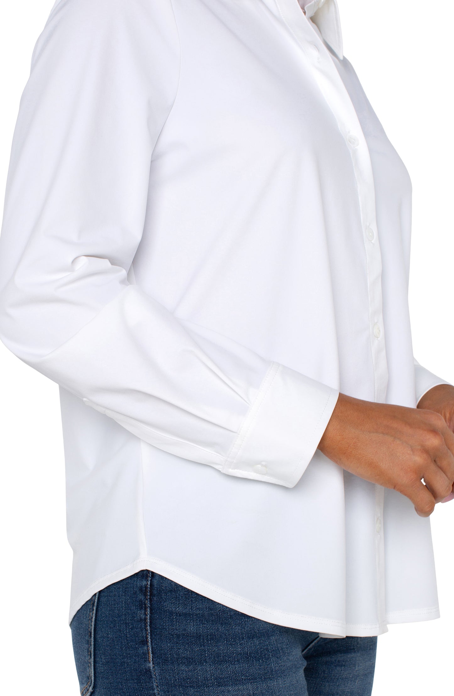 Long Sleeve Button Front Top - White