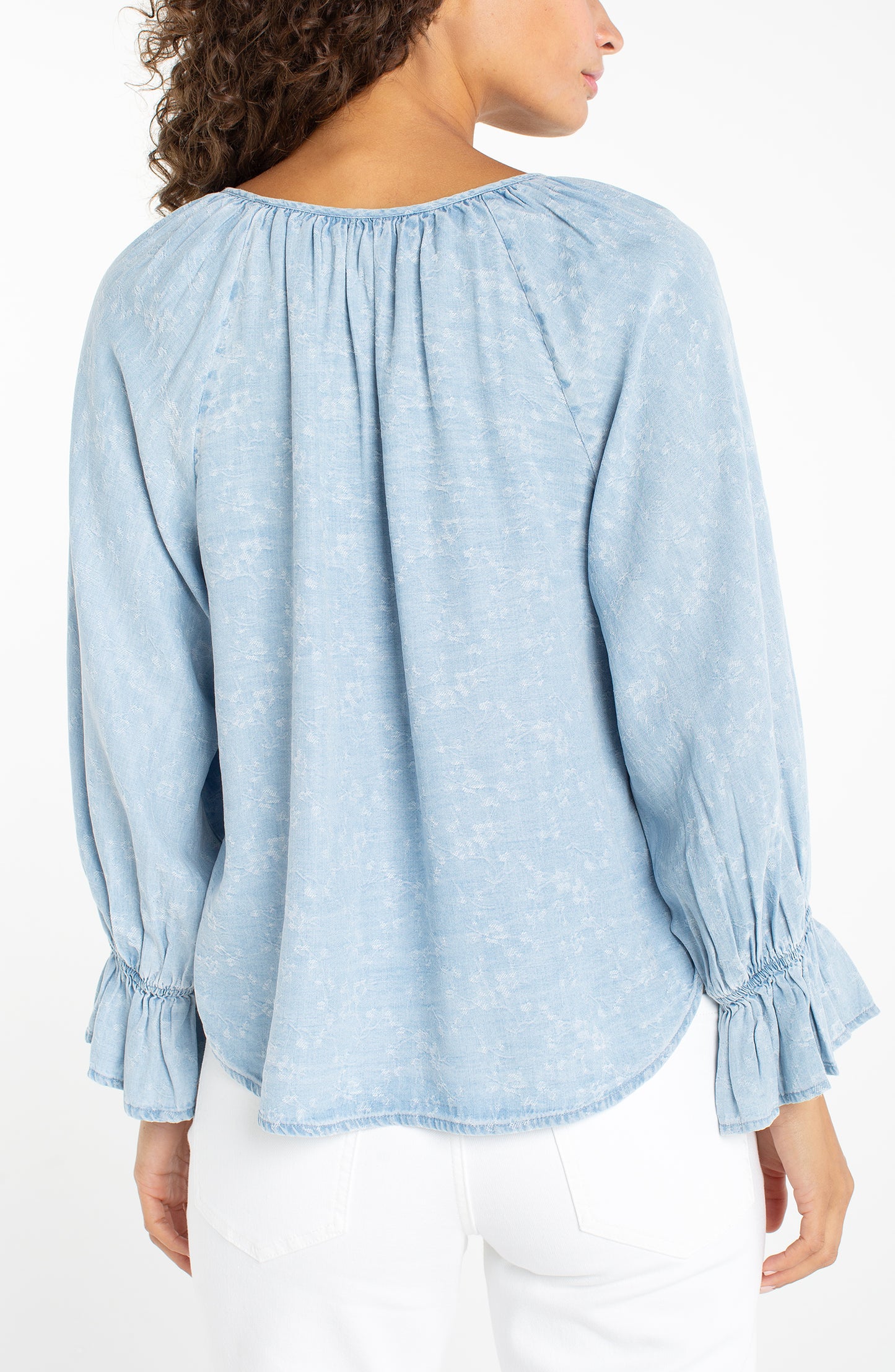 Button Front Top with Shirring - Rose Ice