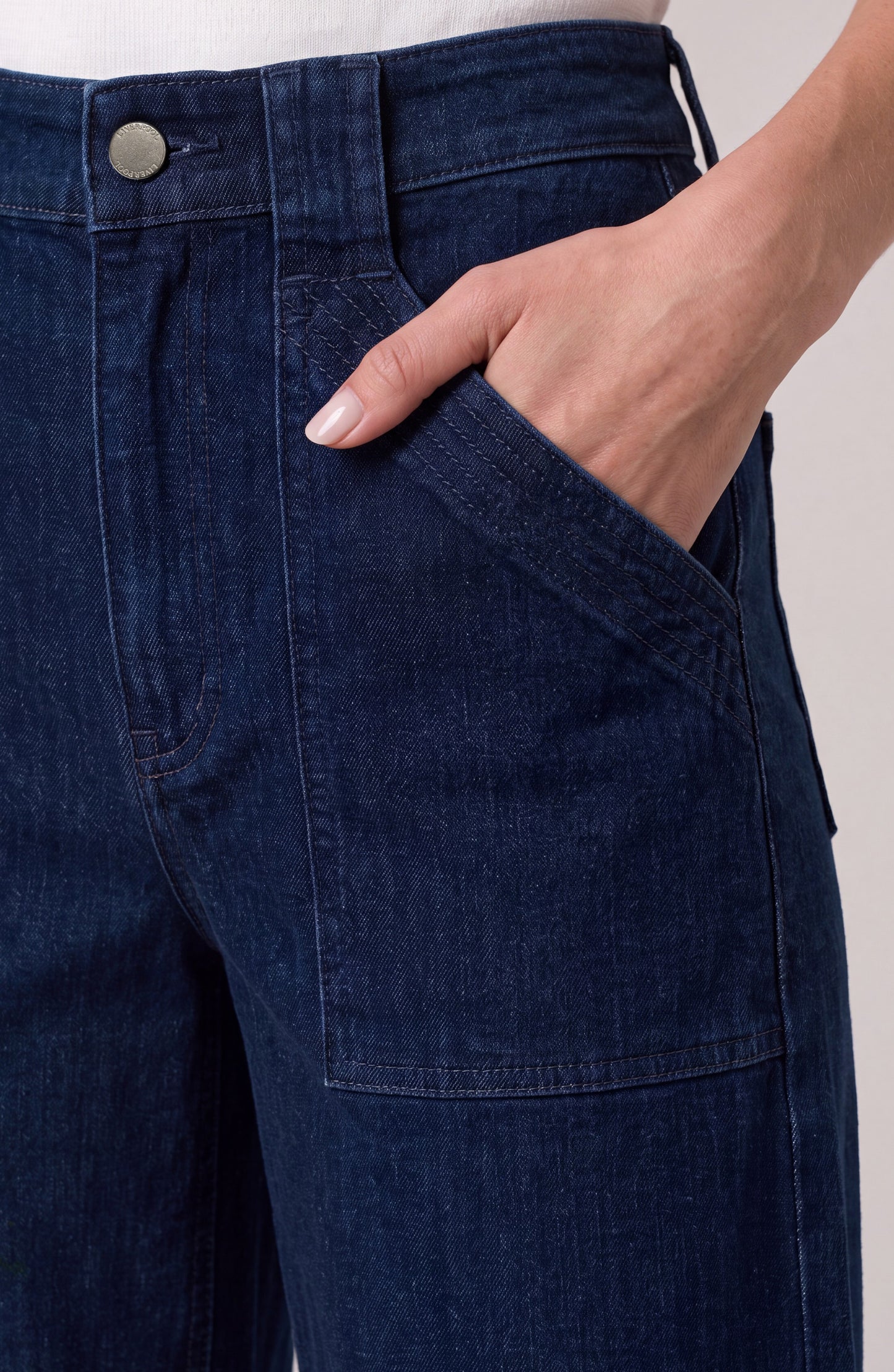 Stride High Rise Wide Leg Jeans with Trapunto Pocket - Empire Blue