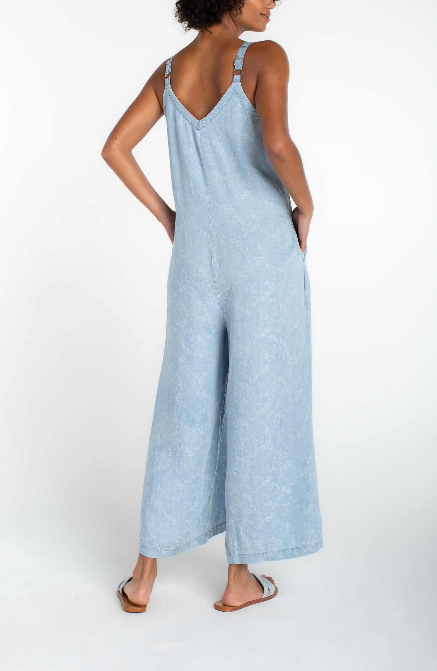 Wide Leg Cropped Jumpsuit with Adjustable Straps - Rose Ice