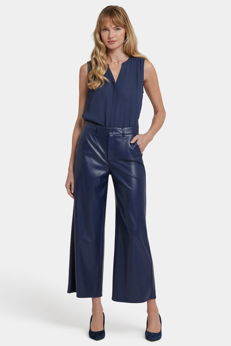 Morgan Vegan Leather Wide Leg Pants - Dark Sapphire