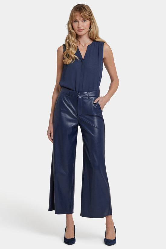 Morgan Vegan Leather Wide Leg Pants - Dark Sapphire