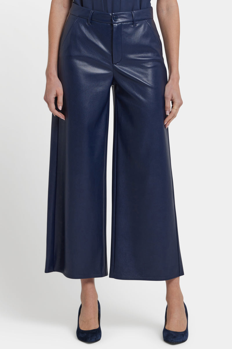Morgan Vegan Leather Wide Leg Pants - Dark Sapphire