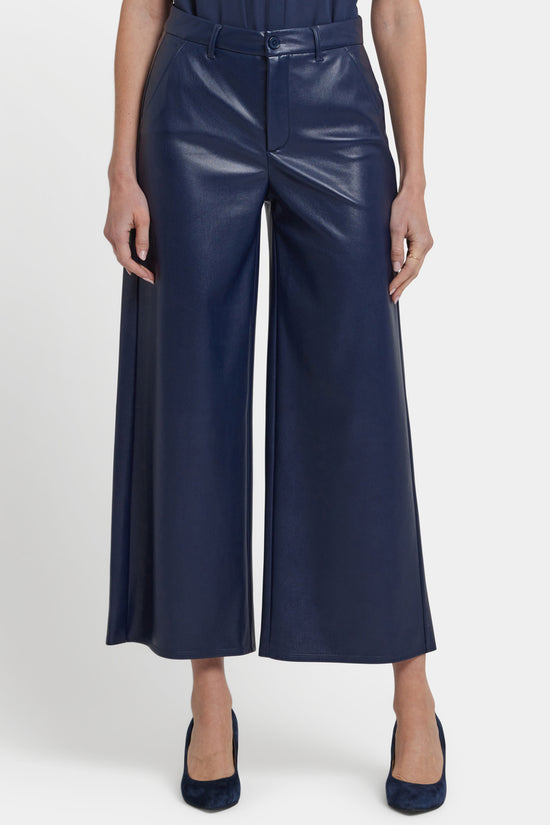 Morgan Vegan Leather Wide Leg Pants - Dark Sapphire