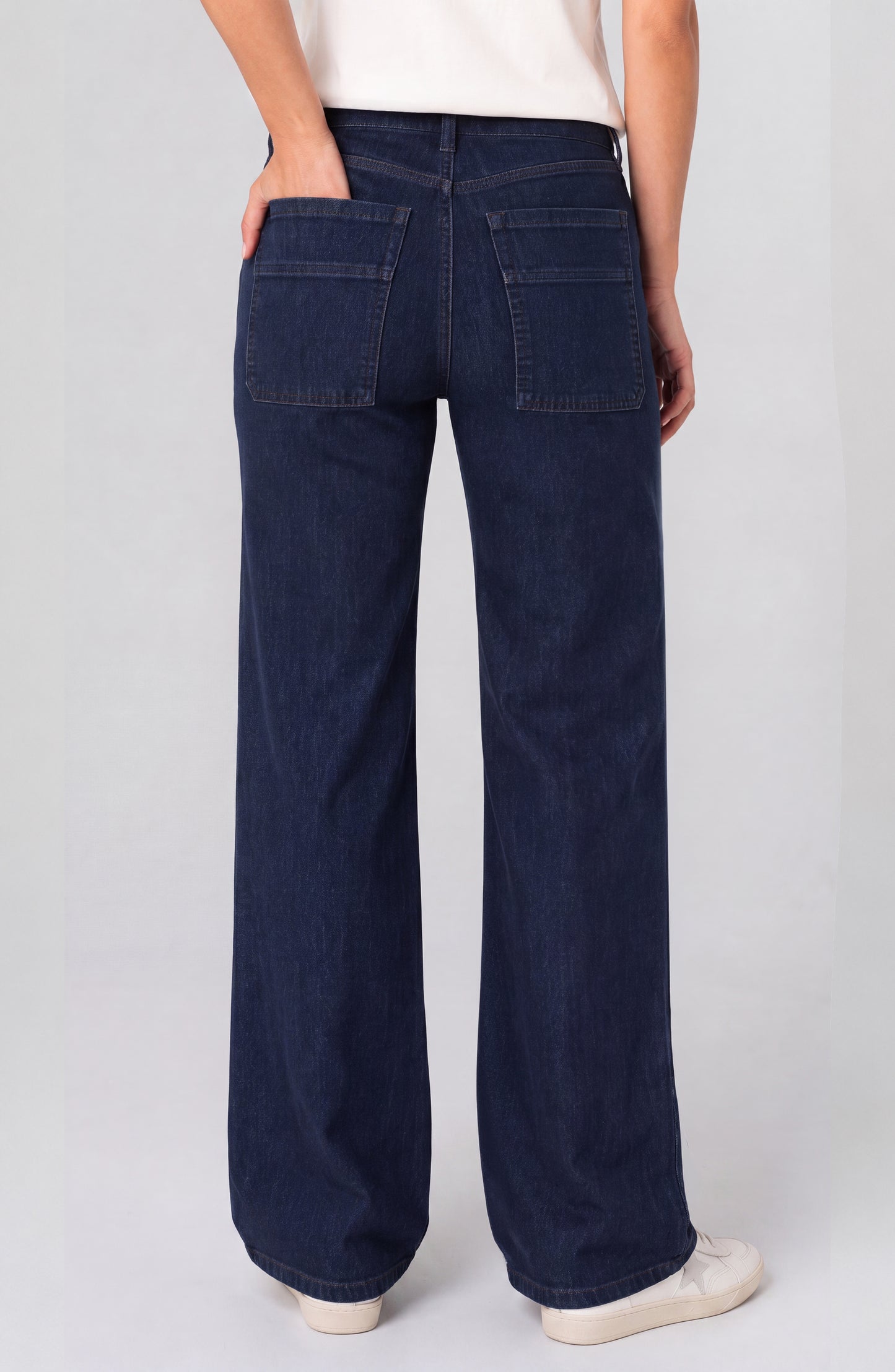 Stride High Rise Wide Leg Jeans with Trapunto Pocket - Empire Blue