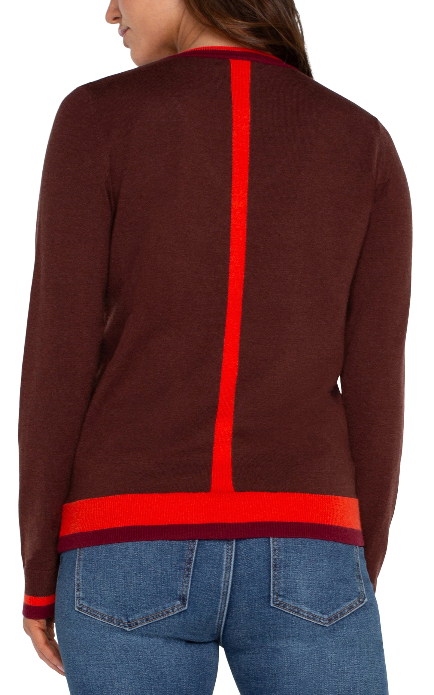 Long Sleeve Colorblock Sweater - Retro Brown Multi