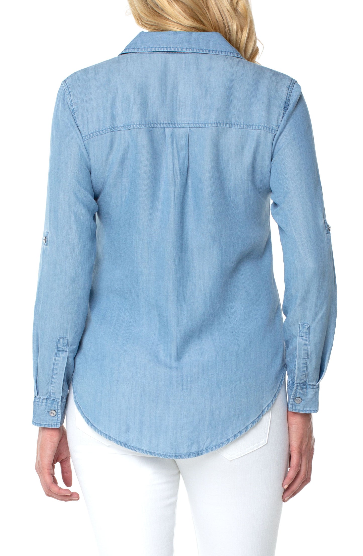 Rolled Sleeve Button Down Top - Malibu Light