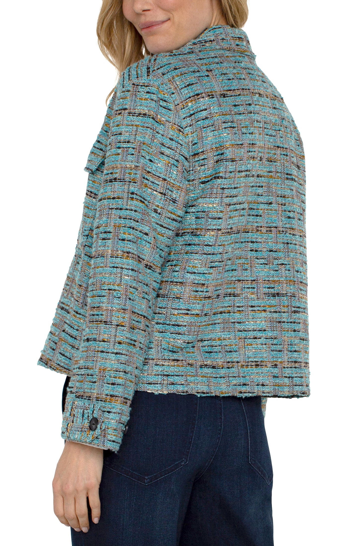 Button Front Boxy Shacket - Ocean Boucle