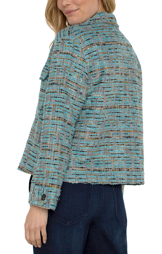 Button Front Boxy Shacket - Ocean Boucle