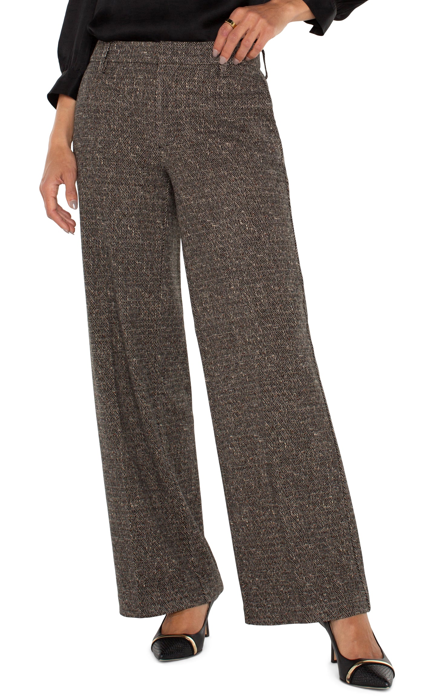 Kelsey Wide Leg Pants - Black/Tan Herringbone