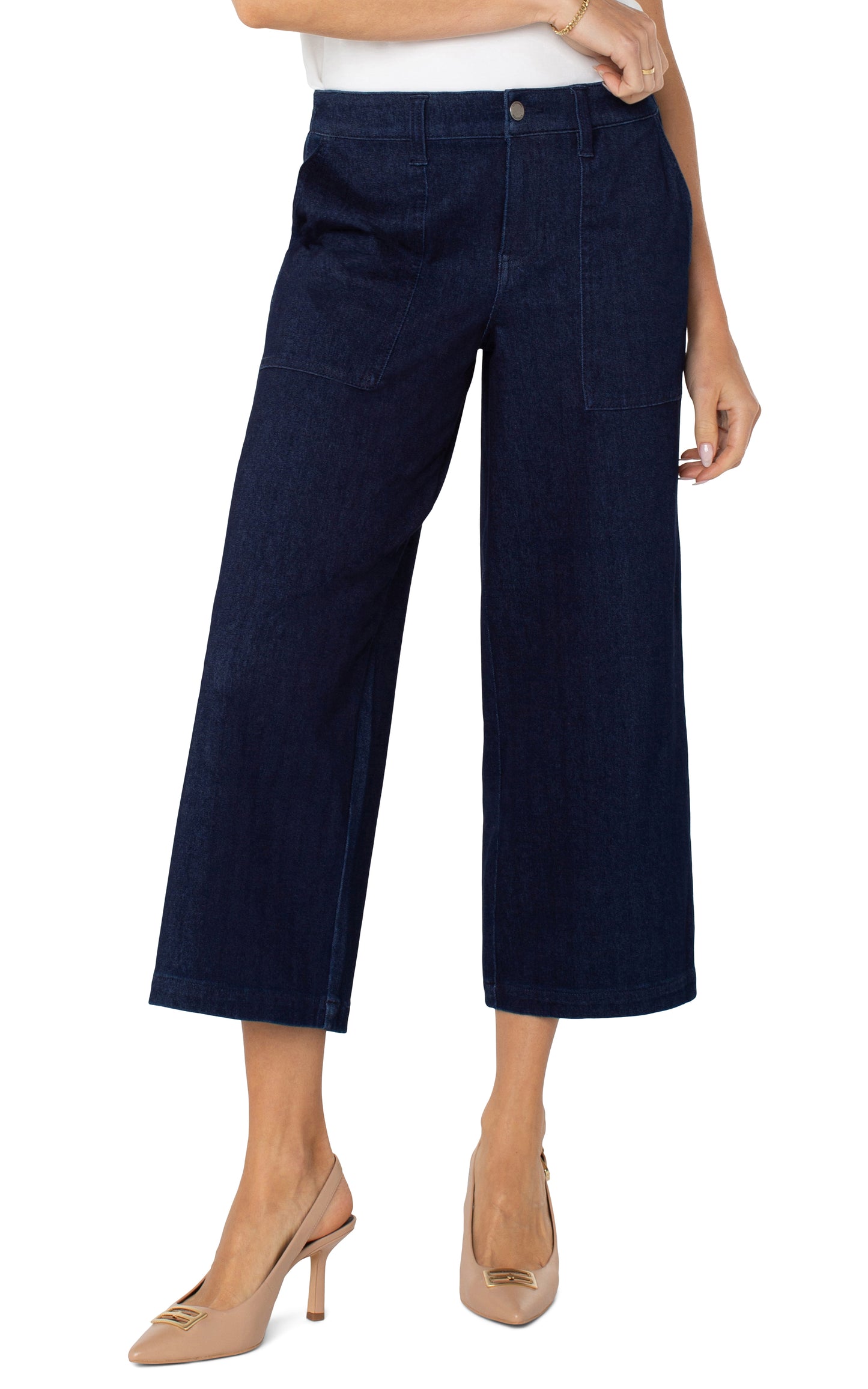 Wide Leg Cargo Pants with Elastic Back - Indigo Rinse