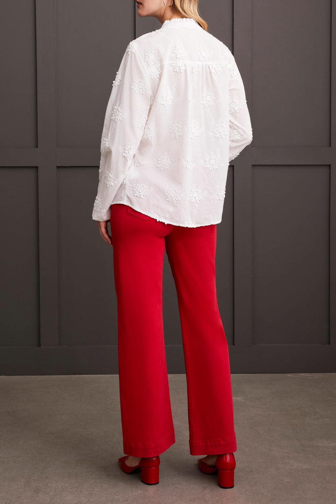 Long Sleeve Top with Embroidery - White