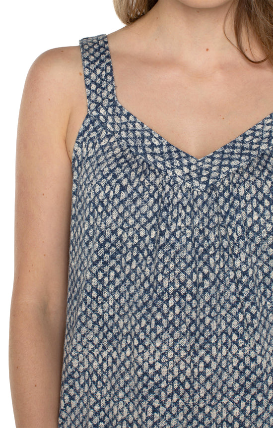 Easy Fit Tank with Smocking - Navy Text Dots