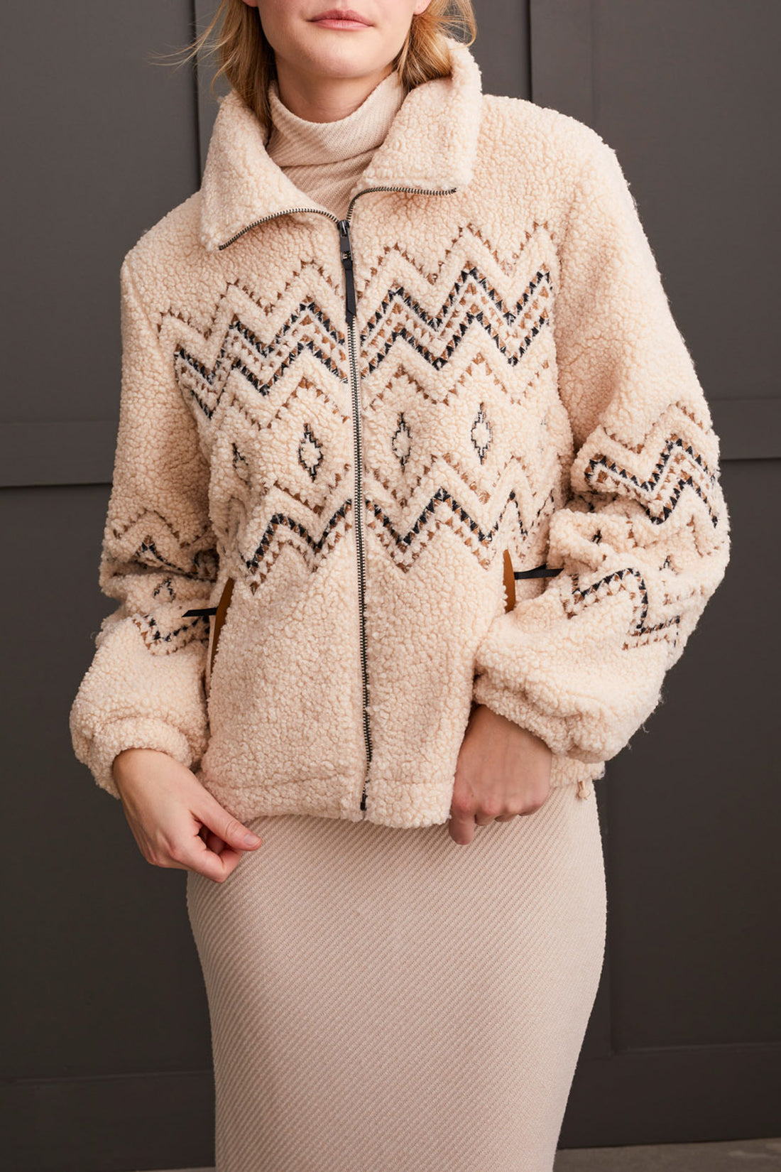 Berber Jacket with Zigzag Design - Latte