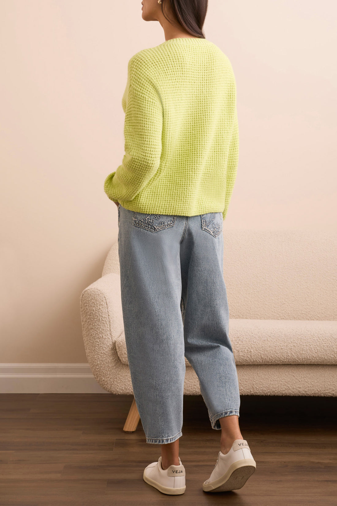 Drop Shoulder V-Neck Sweater - Lime Mist