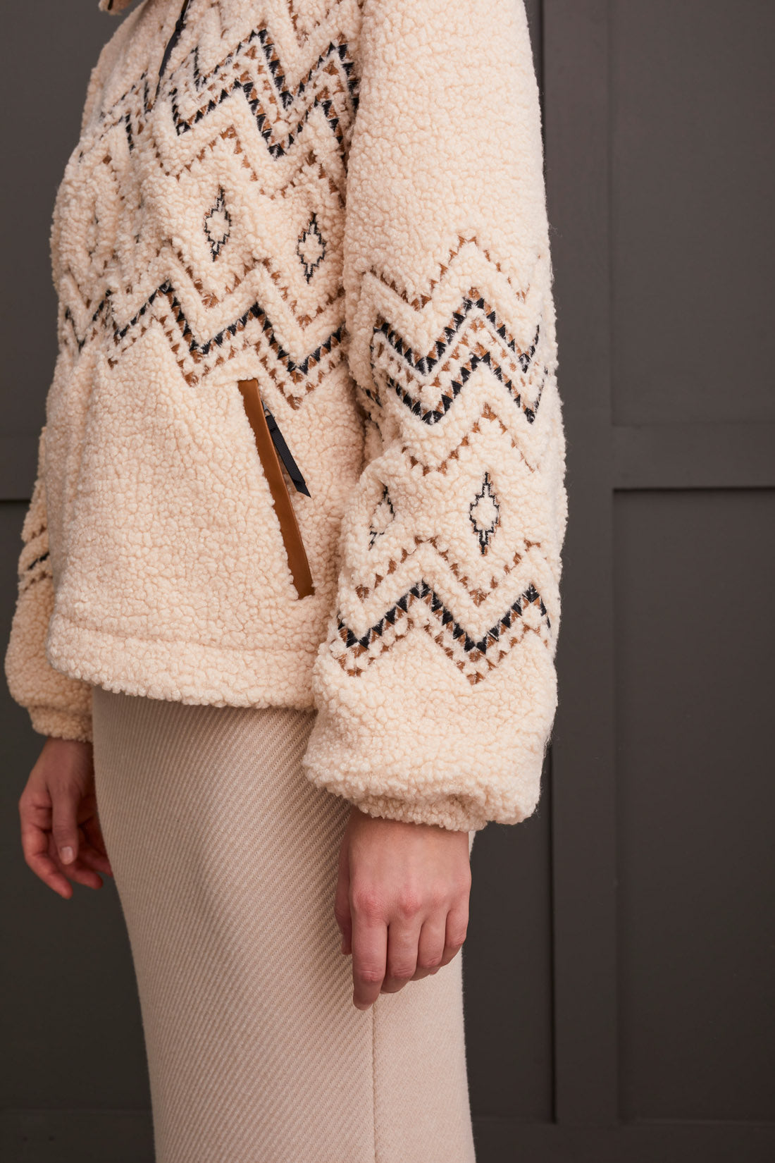 Berber Jacket with Zigzag Design - Latte