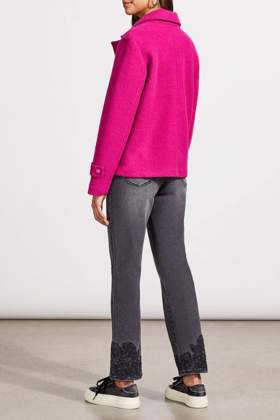 Snap Front Pea Coat - Deep Magenta