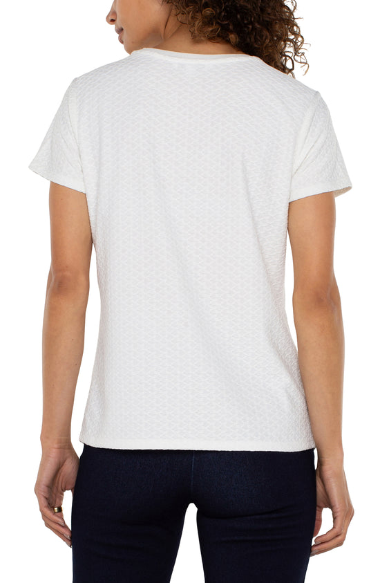 Short Sleeve Crew Neck Tee with Ribbed Trim - White