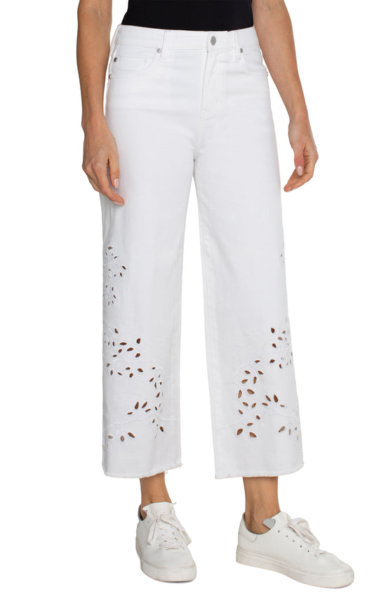 Stride High Rise Wide Leg Pants with Fray Hem - White Floral