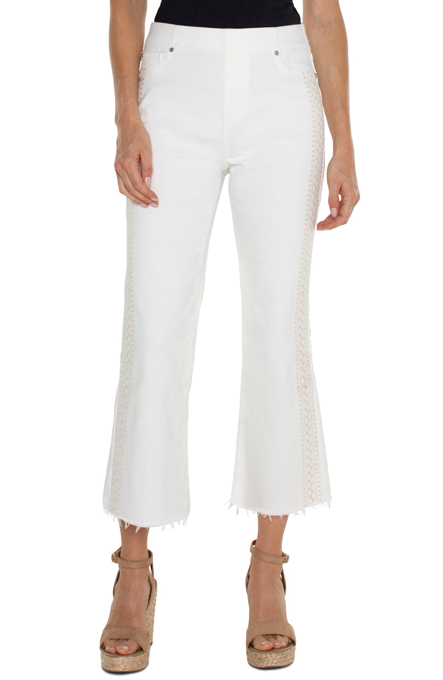 Chloe Cropped Flare Jeans with Fray Hem - Bright White